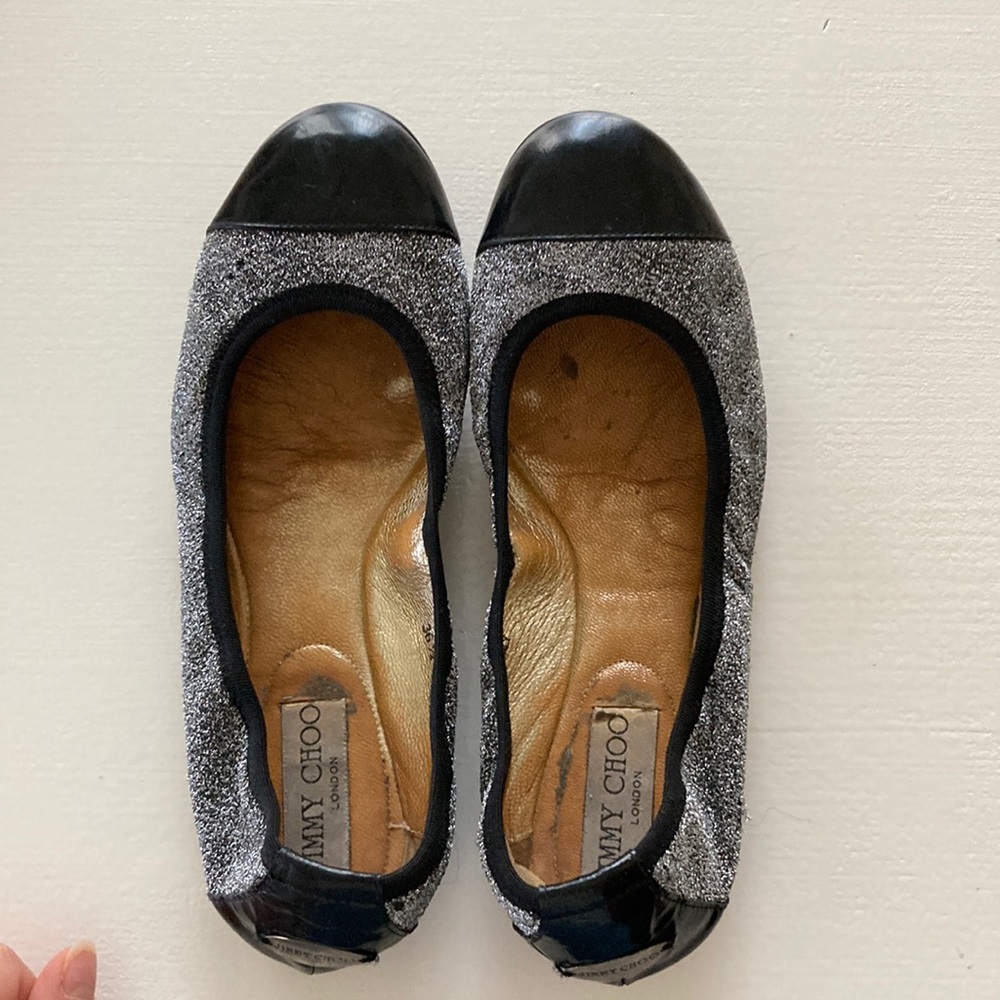 Jimmy Choo patent sparkly flats